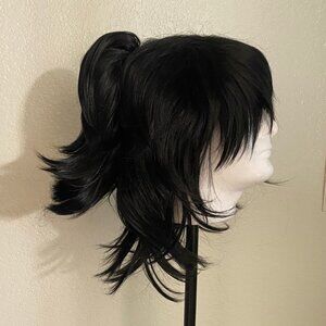 Short Cosplay Black Wig - magic acgn cosplay with ponytail attatchment
